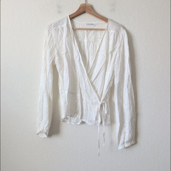 Lacausa Women's White Wrap Top - Size L Embroidery Boho Relaxed Anthropologie - Picture 7 of 11